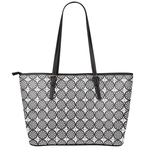 Black And White Dartboard Pattern Print Leather Tote Bag