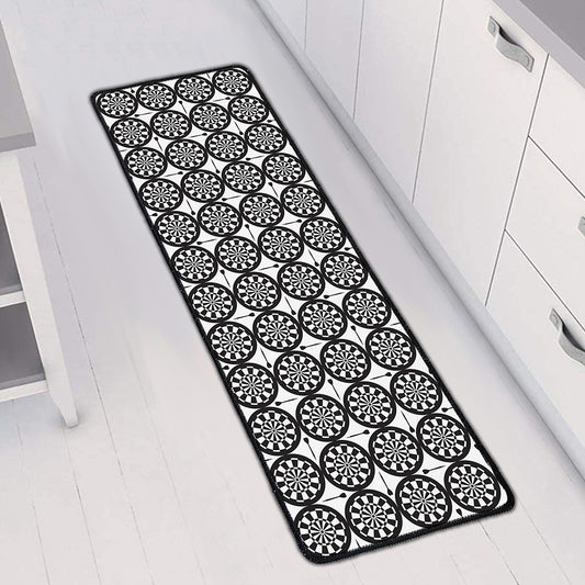 Black And White Dartboard Pattern Print Long Kitchen Mat