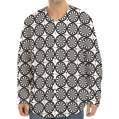 Black And White Dartboard Pattern Print Long Sleeve Baseball Jersey