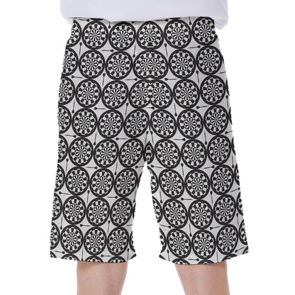 Black And White Dartboard Pattern Print Men's Beach Shorts