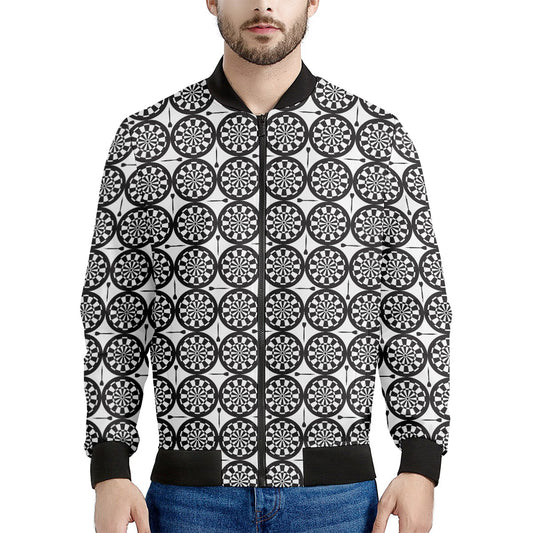 Black And White Dartboard Pattern Print Men's Bomber Jacket