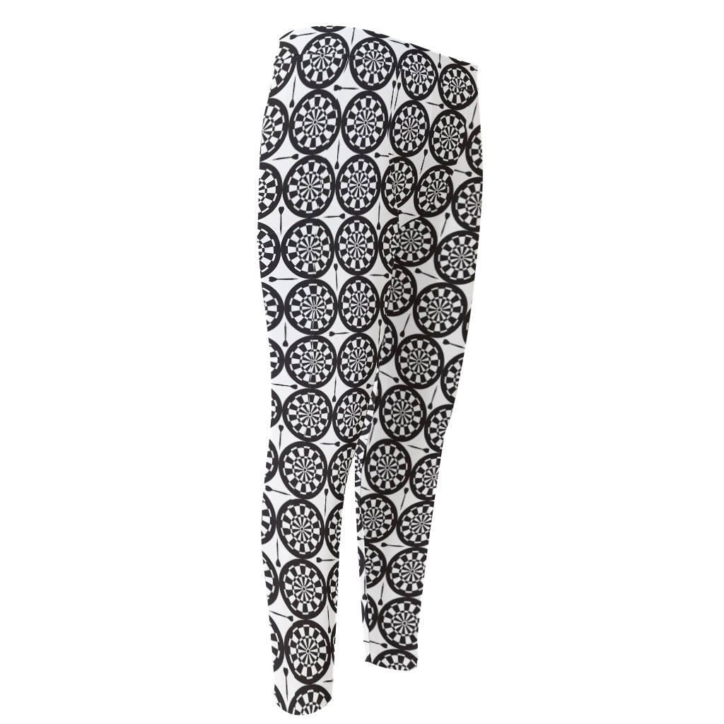 Black And White Dartboard Pattern Print Men's Compression Pants