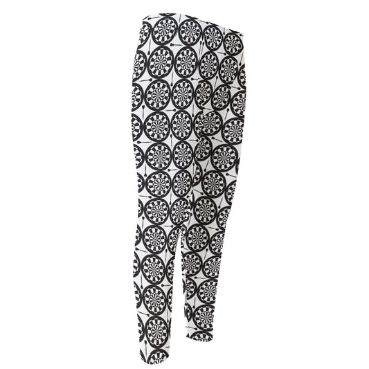 Black And White Dartboard Pattern Print Men's Compression Pants