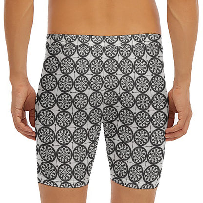 Black And White Dartboard Pattern Print Men's Long Boxer Briefs