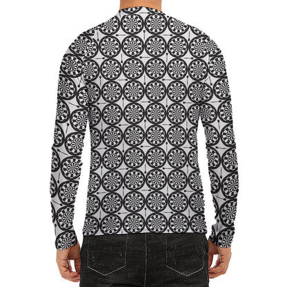 Black And White Dartboard Pattern Print Men's Long Sleeve Rash Guard
