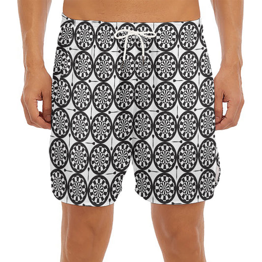 Black And White Dartboard Pattern Print Men's Split Running Shorts