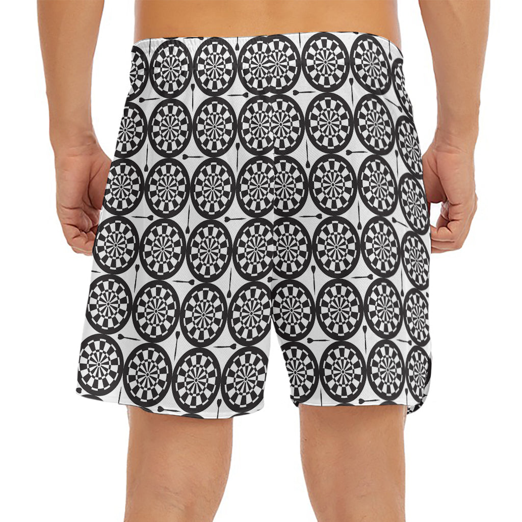 Black And White Dartboard Pattern Print Men's Split Running Shorts