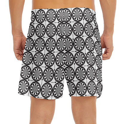 Black And White Dartboard Pattern Print Men's Split Running Shorts