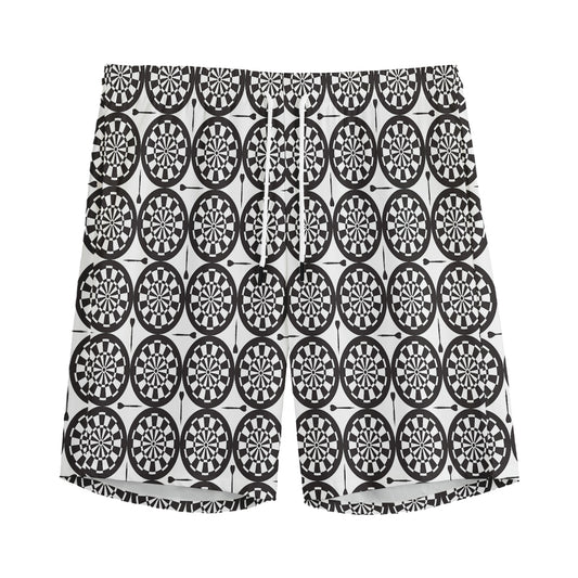 Black And White Dartboard Pattern Print Men's Sports Shorts