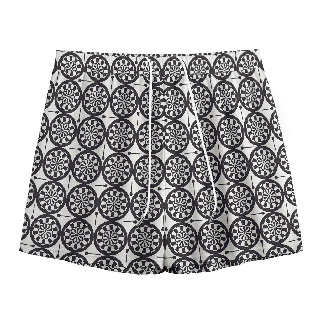 Black And White Dartboard Pattern Print Mesh Shorts