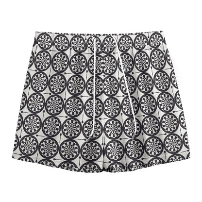 Black And White Dartboard Pattern Print Mesh Shorts