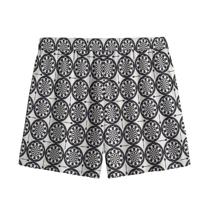 Black And White Dartboard Pattern Print Mesh Shorts
