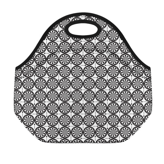 Black And White Dartboard Pattern Print Neoprene Lunch Bag