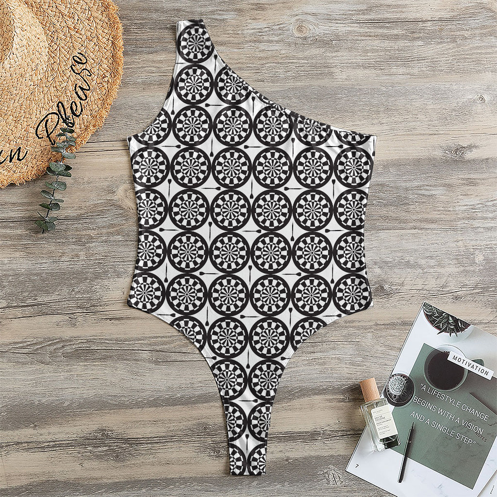Black And White Dartboard Pattern Print One Shoulder Bodysuit