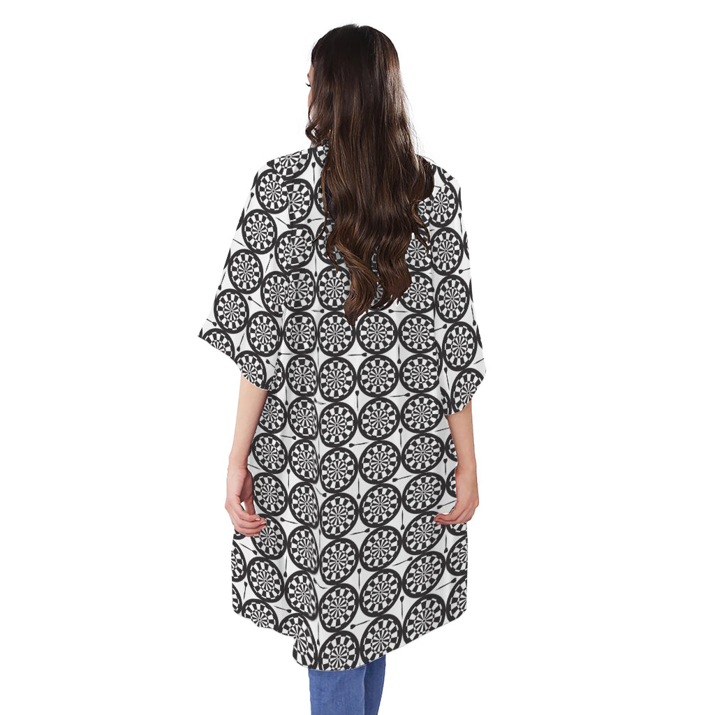 Black And White Dartboard Pattern Print Open Front Beach Cover Up