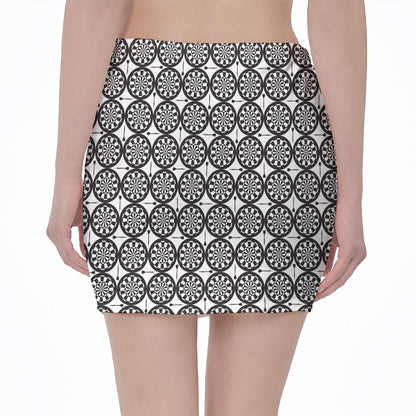 Black And White Dartboard Pattern Print Pencil Mini Skirt