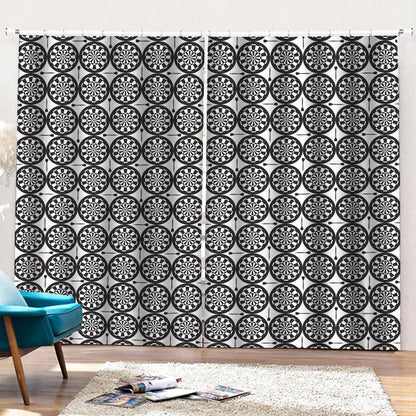 Black And White Dartboard Pattern Print Pencil Pleat Curtains