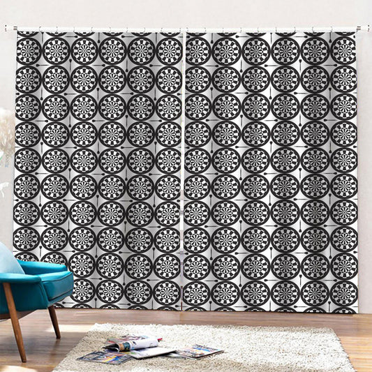 Black And White Dartboard Pattern Print Pencil Pleat Curtains
