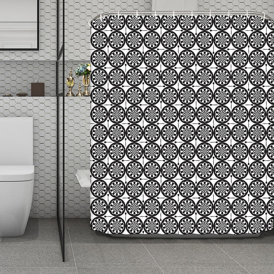 Black And White Dartboard Pattern Print Polyester Shower Curtain