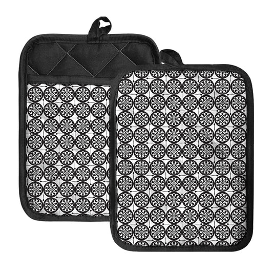 Black And White Dartboard Pattern Print Pot Holders With Pocket