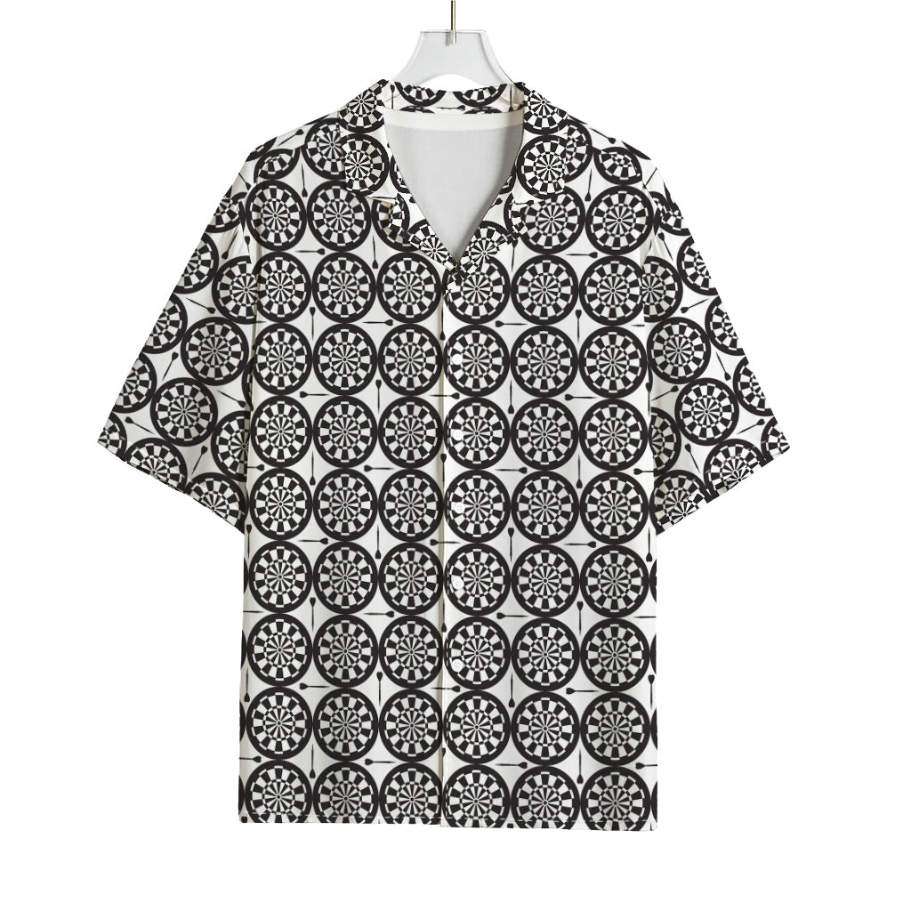 Black And White Dartboard Pattern Print Rayon Hawaiian Shirt