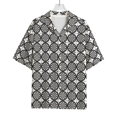 Black And White Dartboard Pattern Print Rayon Hawaiian Shirt