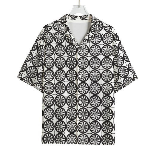 Black And White Dartboard Pattern Print Rayon Hawaiian Shirt