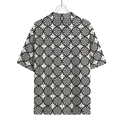 Black And White Dartboard Pattern Print Rayon Hawaiian Shirt