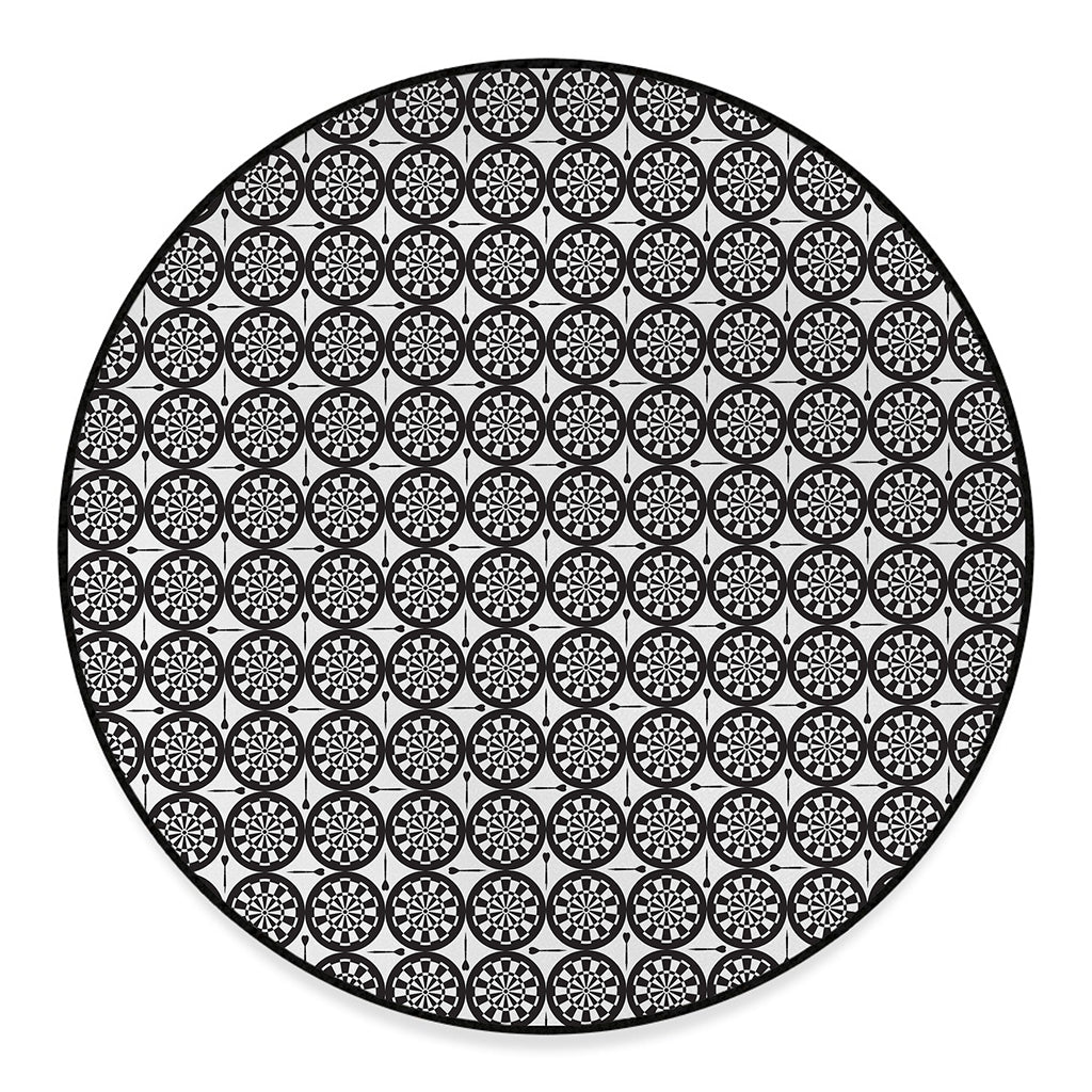 Black And White Dartboard Pattern Print Round Floor Mat