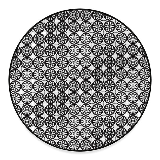 Black And White Dartboard Pattern Print Round Floor Mat