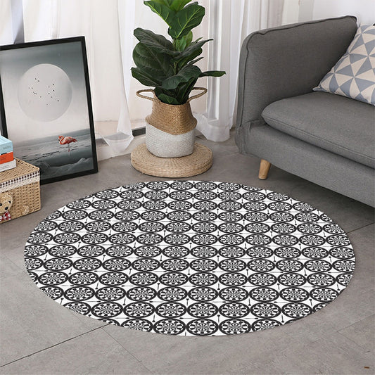 Black And White Dartboard Pattern Print Round Rug