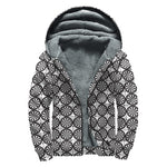 Black And White Dartboard Pattern Print Sherpa Lined Zip Up Hoodie
