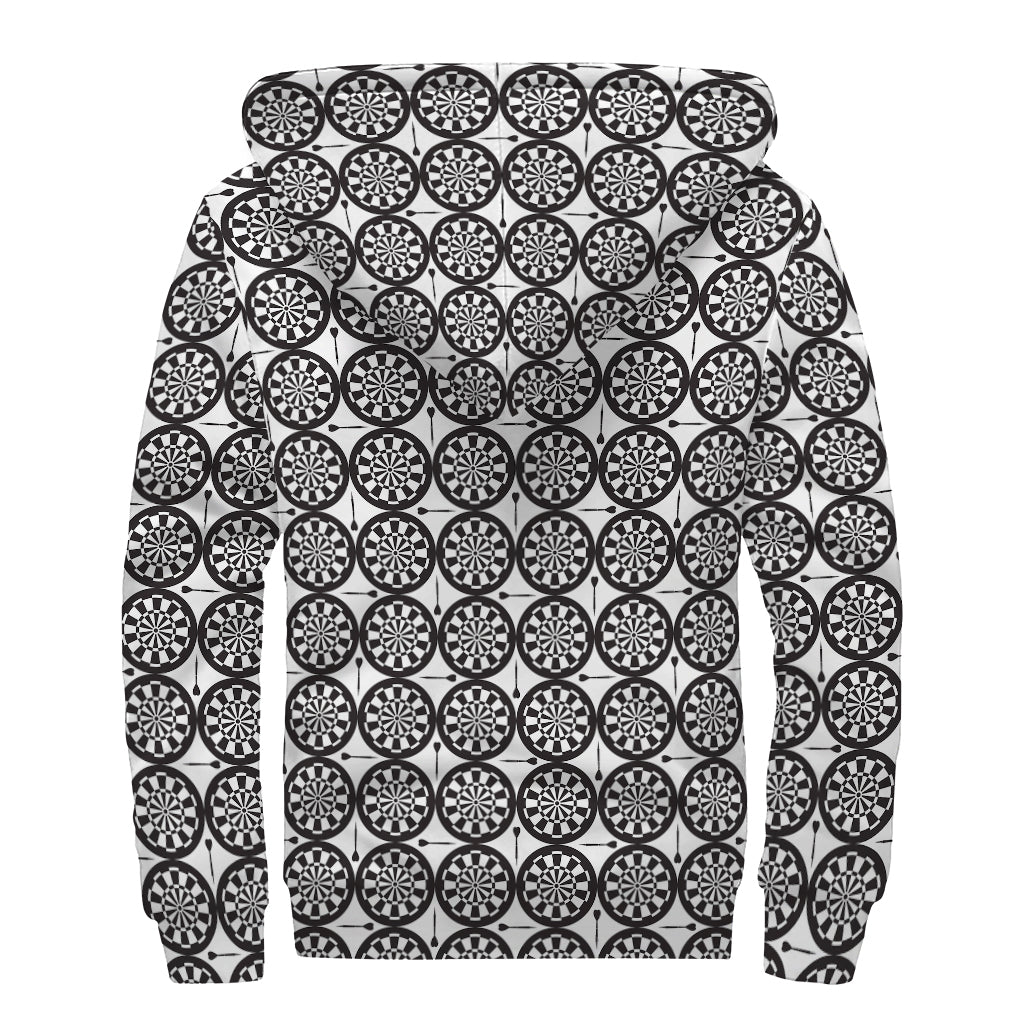 Black And White Dartboard Pattern Print Sherpa Lined Zip Up Hoodie