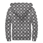 Black And White Dartboard Pattern Print Sherpa Lined Zip Up Hoodie