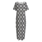 Black And White Dartboard Pattern Print Short Sleeve Long Nightdress