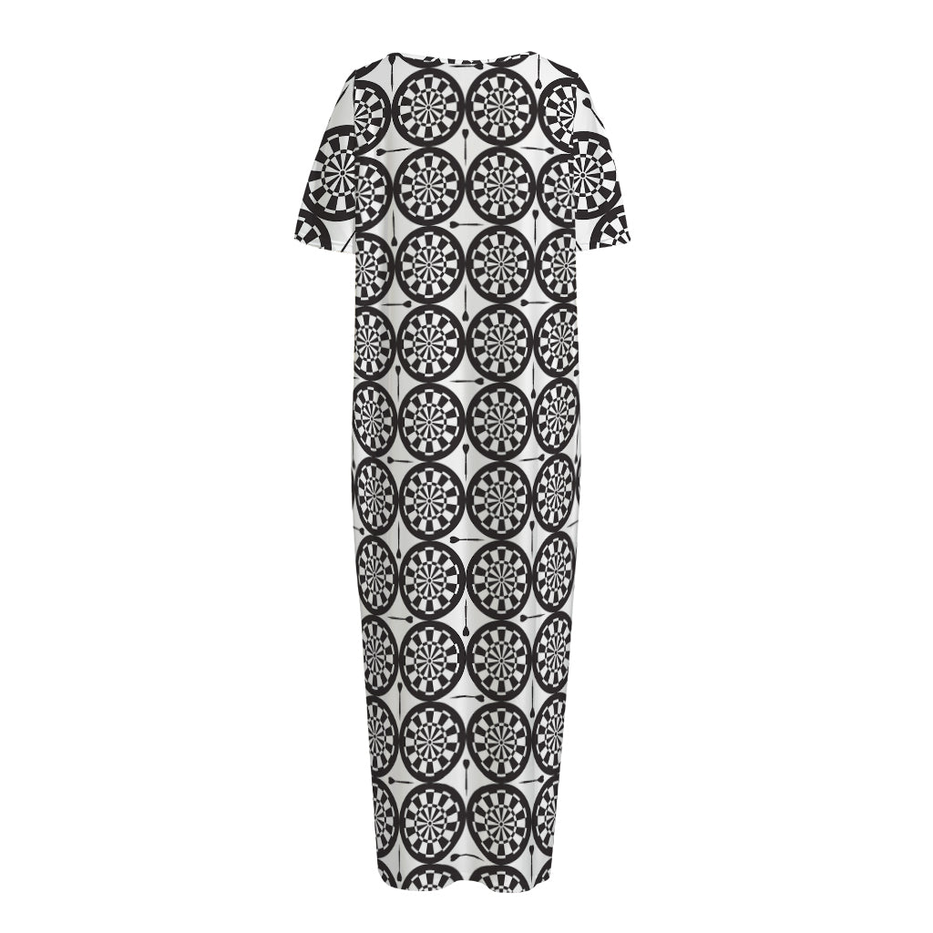 Black And White Dartboard Pattern Print Short Sleeve Long Nightdress