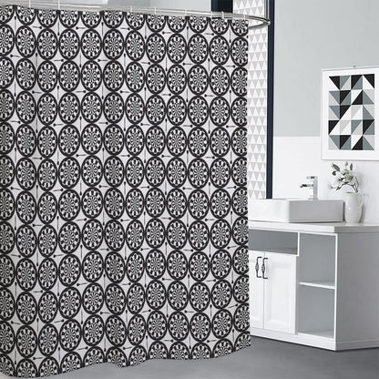 Black And White Dartboard Pattern Print Shower Curtain