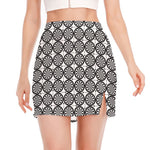 Black And White Dartboard Pattern Print Side Slit Mini Skirt