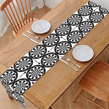 Black And White Dartboard Pattern Print Table Runner