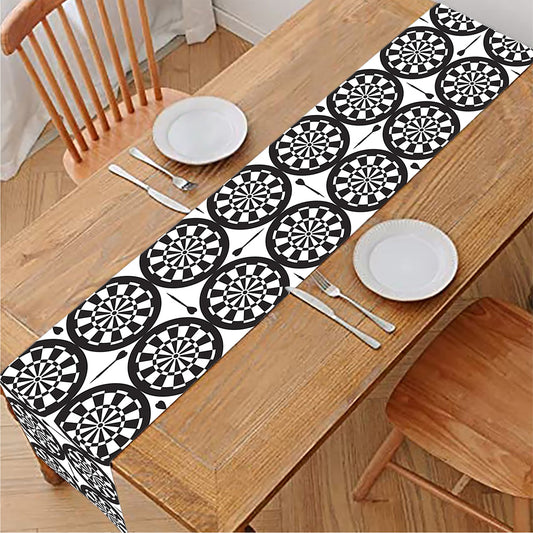 Black And White Dartboard Pattern Print Table Runner