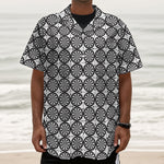Black And White Dartboard Pattern Print Textured Short Sleeve Shirt