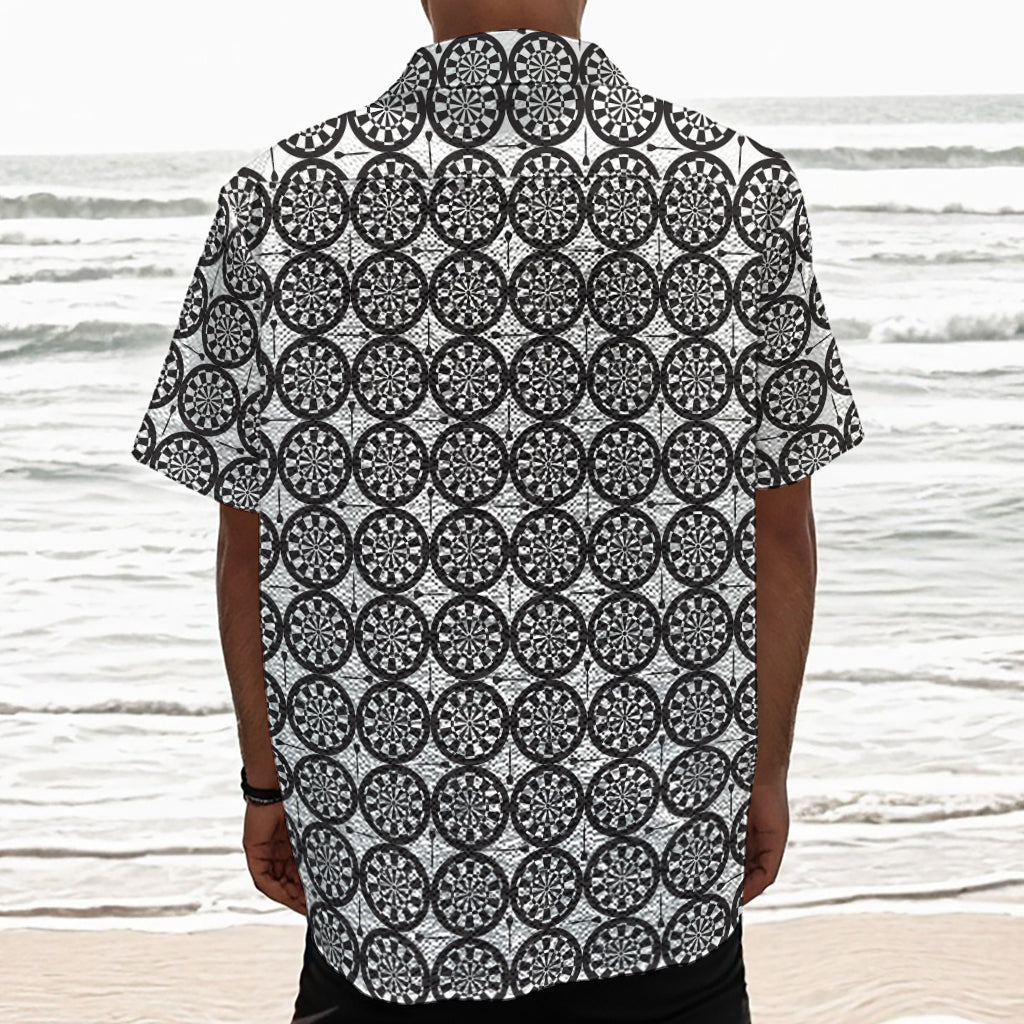Black And White Dartboard Pattern Print Textured Short Sleeve Shirt