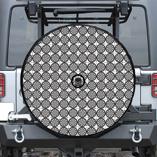 Black And White Dartboard Pattern Print Tire Cover With Camera Hole