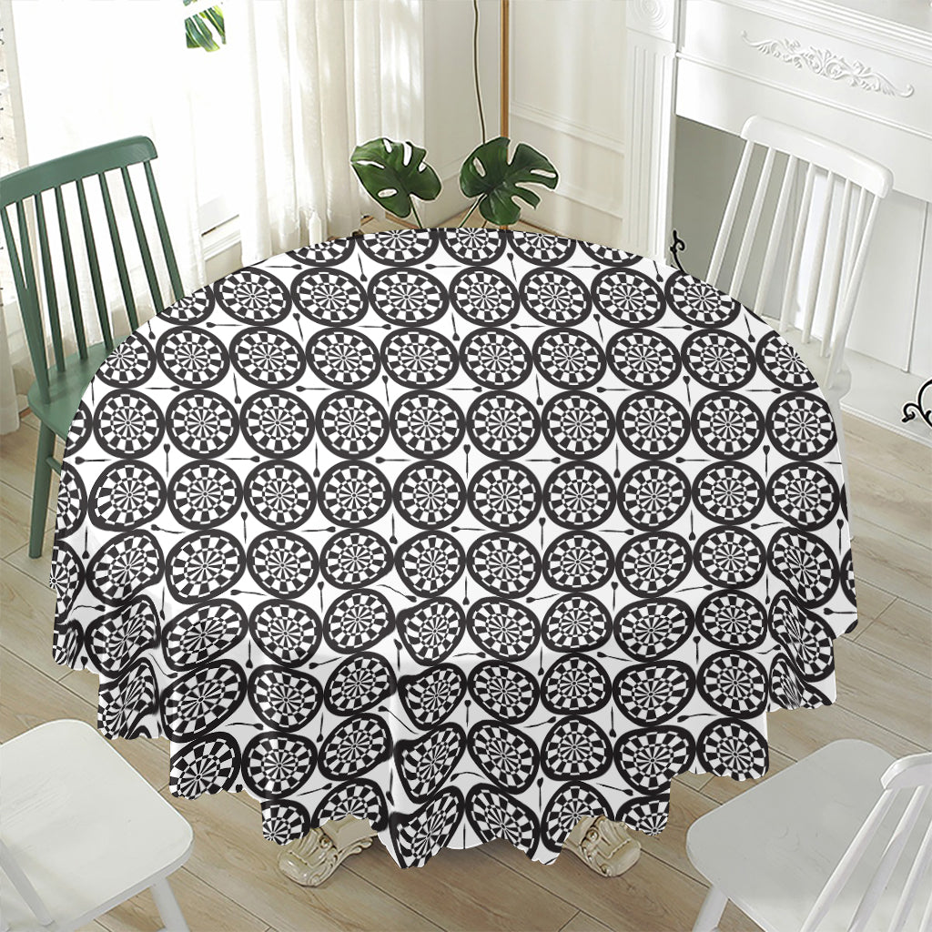 Black And White Dartboard Pattern Print Waterproof Round Tablecloth