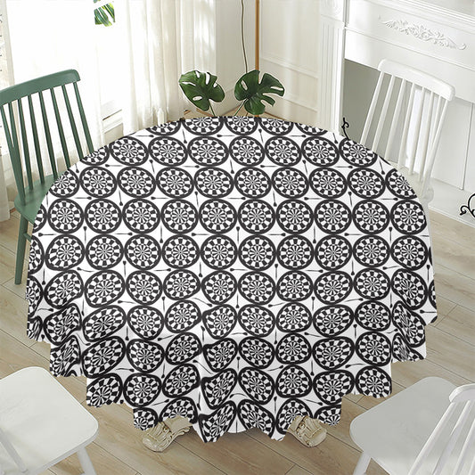 Black And White Dartboard Pattern Print Waterproof Round Tablecloth