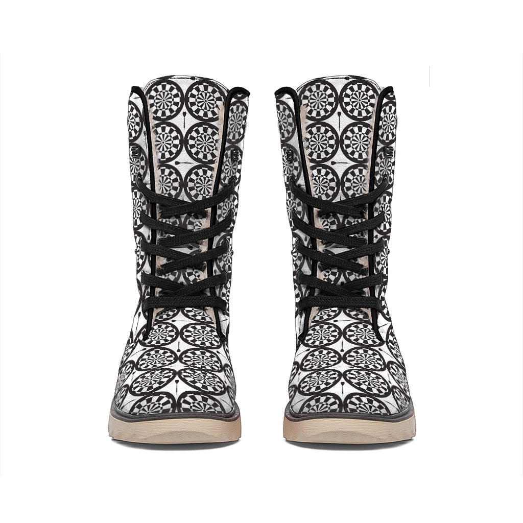 Black And White Dartboard Pattern Print Winter Boots