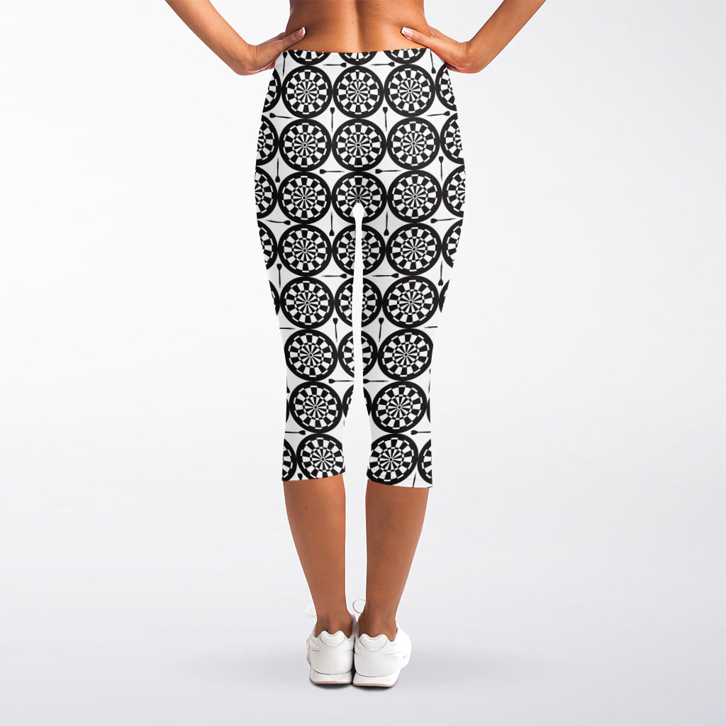 Black And White Dartboard Pattern Print Women's Capri Leggings
