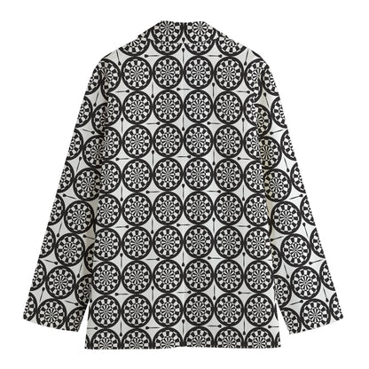 Black And White Dartboard Pattern Print Women's Cotton Blazer