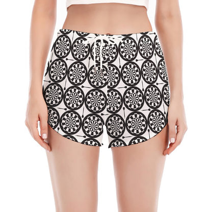 Black And White Dartboard Pattern Print Women's Split Running Shorts