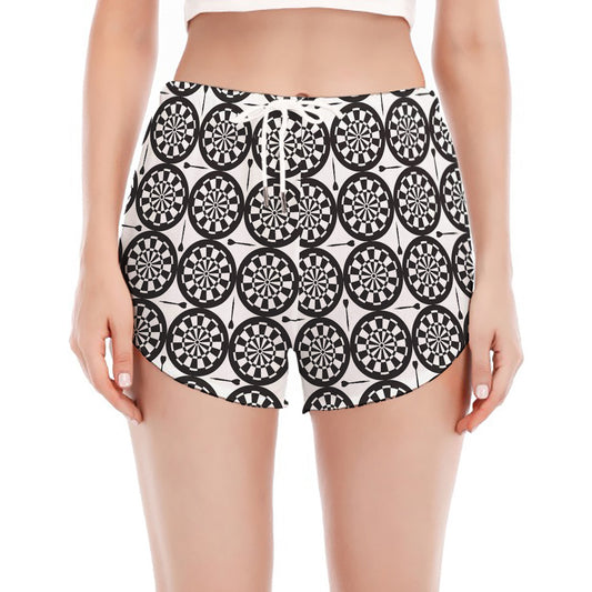 Black And White Dartboard Pattern Print Women's Split Running Shorts